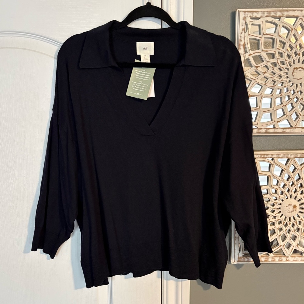 H&M Navy Knit Collared Sweater